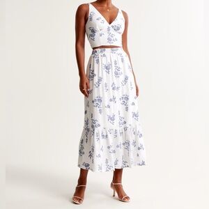 Abercrombie Linen Blend Embroidered Tiered Maxi Skirt Size S